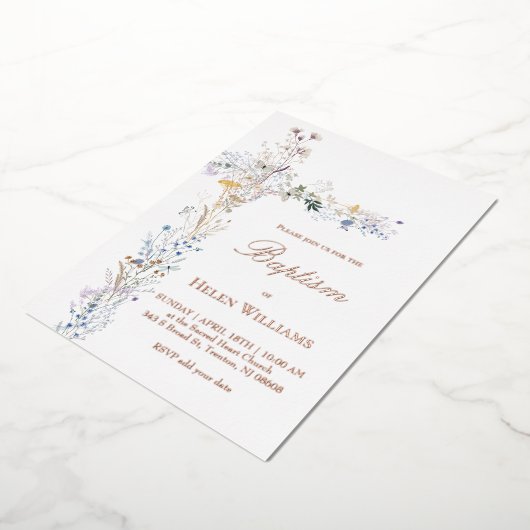 wilde bloemen kruisen doop folie uitnodiging (Gedraaid)