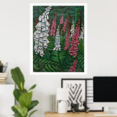 Wilde bloemen Kunst Poster Foxglove Flowers Painti (Thuiskantoor)