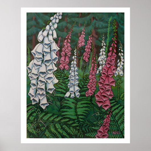 Wilde bloemen Kunst Poster Foxglove Flowers Painti (Voorkant)