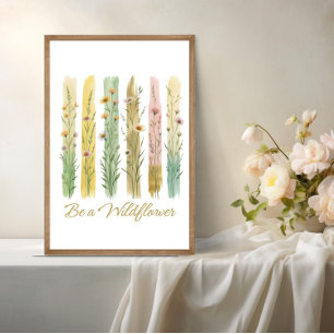 Wilde Bloemen Kwaststreek Waterverf Groen Goud Poster
