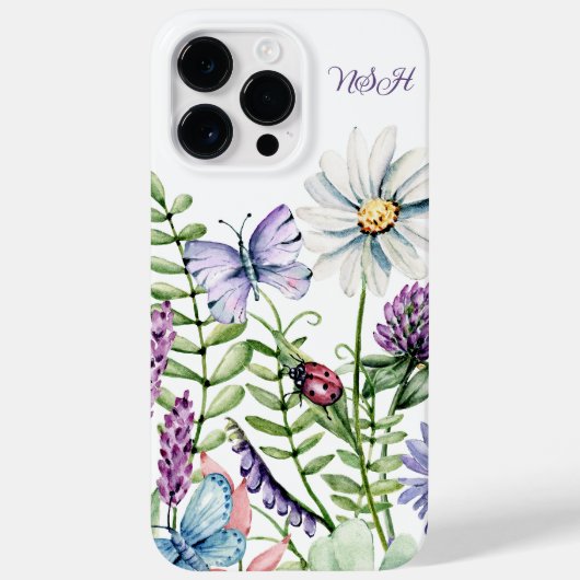 Wilde bloemen Ladybug en Butterfly Signature Case-Mate iPhone Case (Achterkant)