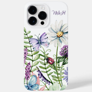 Wilde bloemen Ladybug en Butterfly Signature Case-Mate iPhone 14 Pro Max Hoesje