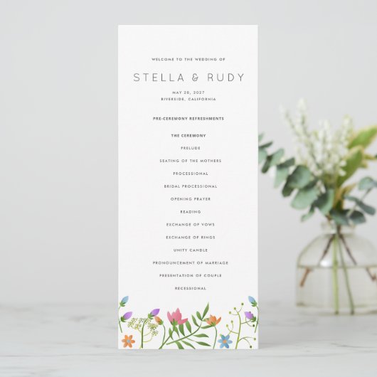 Wilde bloemen Land Botanical Wedding Programme (Staand voorkant)