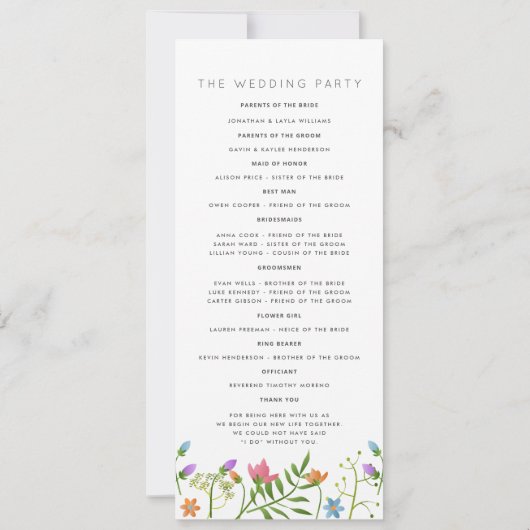 Wilde bloemen Land Botanical Wedding Programme (Achterkant)