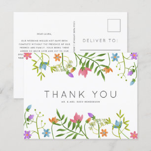Wilde bloemen Land Botanische bruiloft Dank je wel Briefkaart