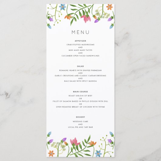 Wilde bloemen Land Botanische bruiloft Menu (Voorkant)