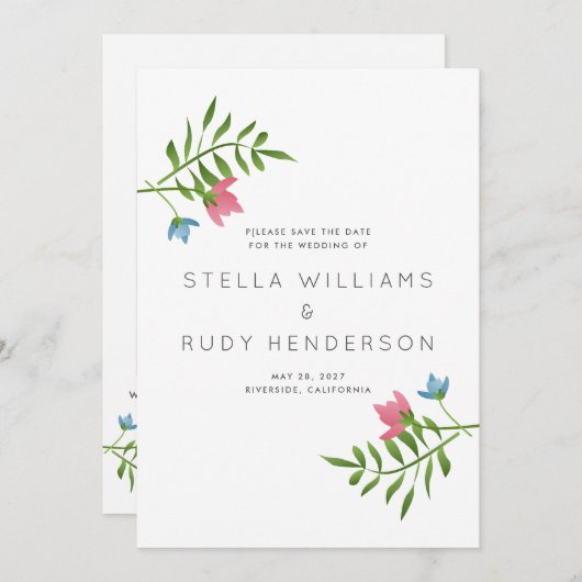 Wilde bloemen Landfoto Botanische bruiloft Save The Date (Voorkant / Achterkant)