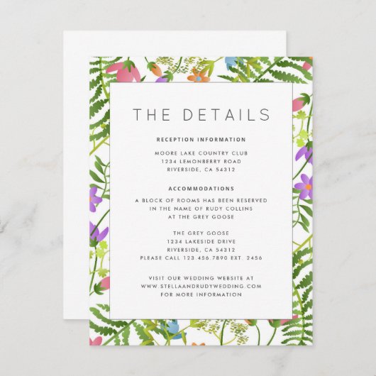 Wilde bloemen Landschap Botanische bruiloft — Gege Informatiekaartje (Voorkant / Achterkant)