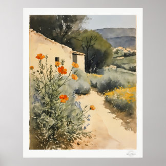 Wilde bloemen langs het landweggetje Poster