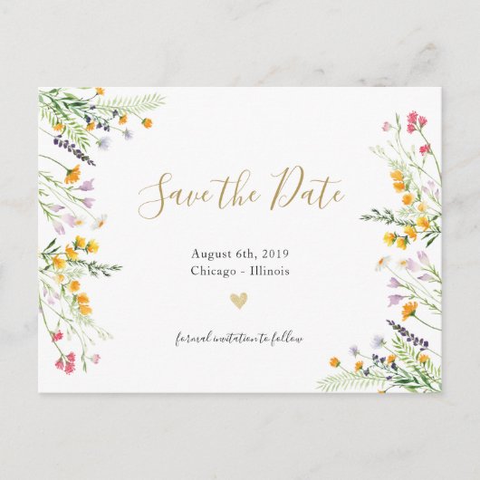 Wilde bloemen lentbloei bespaart de datum briefkaa aankondigingskaart (Voorkant)