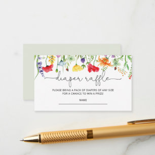 Wilde bloemen Lente Baby shower Diaper Raffle-kaar Informatiekaartje