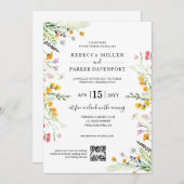 Wilde bloemen lente moderne QR-code voor bruiloft Kaart (Voorkant / Achterkant)