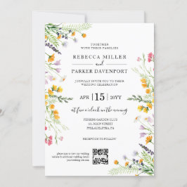 Wilde bloemen lente moderne QR-code voor bruiloft Kaart