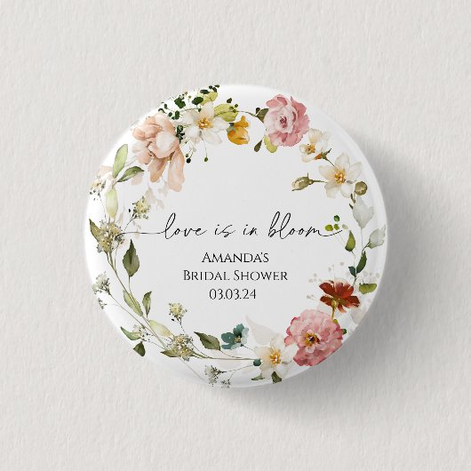 Wilde Bloemen Liefde is in Bloei Ronde Button 3,2 Cm (Voorkant)