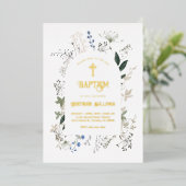 wilde bloemen lijst Doop Folie Uitnodiging (Staand Voorkant)