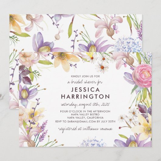 Wilde bloemen lijst vrijgezellenfeest kaart (Voorkant / Achterkant)