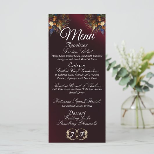 Wilde Bloemen & Lint - Bourgondië Bruiloft Menu (Staand voorkant)