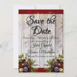 Wilde bloemen, lint en lichten - Rood Save The Date
