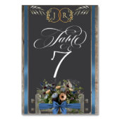 Wilde Bloemen, Lint & Monogram - Blauw Kaart (Voorkant)