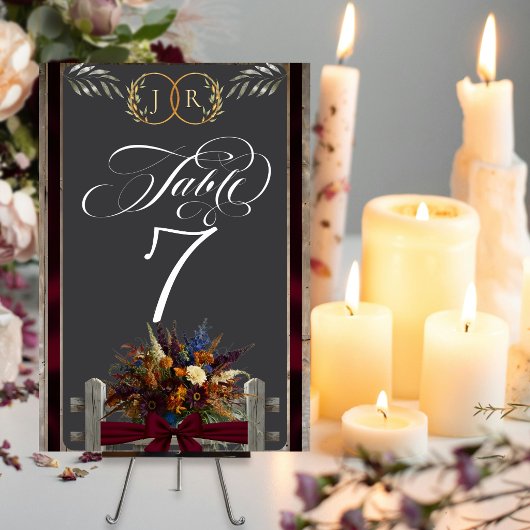 Wilde Bloemen, Lint & Monogram - Bordeaux Kaart