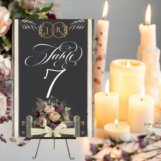 Wilde Bloemen, Lint & Monogram - Crème Kaart
