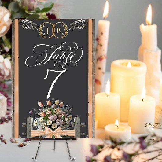 Wilde Bloemen, Lint & Monogram - Perzik Kaart
