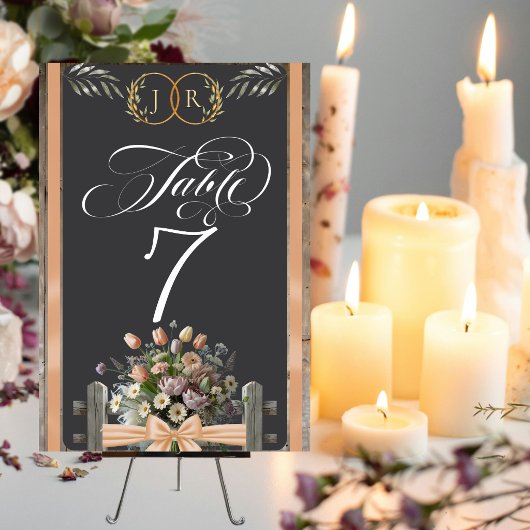 Wilde Bloemen, Lint & Monogram - Perzik Kaart
