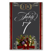 Wilde bloemen, lint & monogram - Rood Kaart (Voorkant)