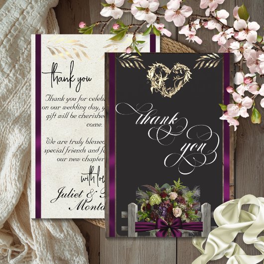 Wilde Bloemen & Lint - Paarse Bedankkaart
