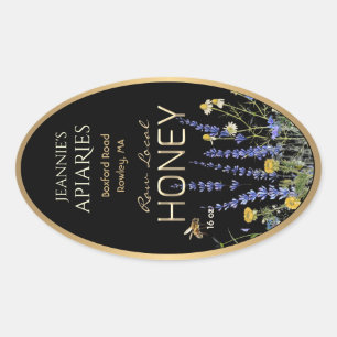 Wilde bloemen Lokaal Raw Honey Label Bee Black Gol