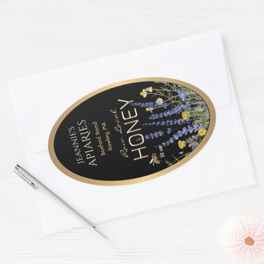 Wilde bloemen Lokaal Raw Honey Label Bee Black Gol (Envelop)