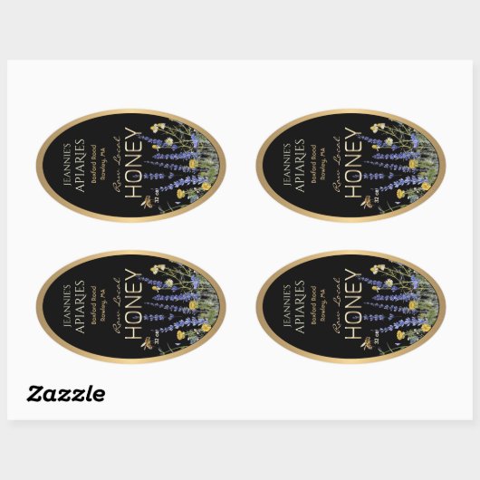 Wilde bloemen Lokaal Raw Honey Label Bee Black Gol (Vel)