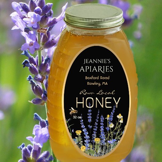 Wilde bloemen Lokaal Raw Honey Label Bee Black Gol