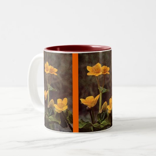 Wilde bloemen: Marsh Marigold Tweekleurige Koffiemok (Voorkant links)