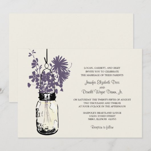 Wilde bloemen & Mason Jar bruiloft uitnodigingen (Voorkant / Achterkant)