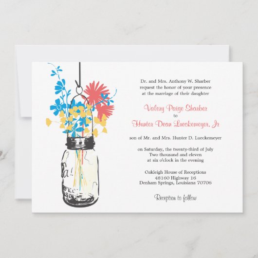 Wilde bloemen & Mason Jar bruiloft uitnodigingen (Voorkant)