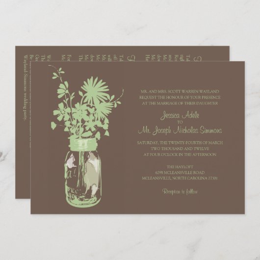Wilde bloemen & Mason Jar bruiloft uitnodigingen (Voorkant / Achterkant)