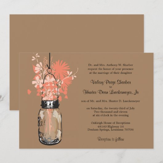 Wilde bloemen & Mason Jar bruiloft uitnodigingen (Voorkant / Achterkant)