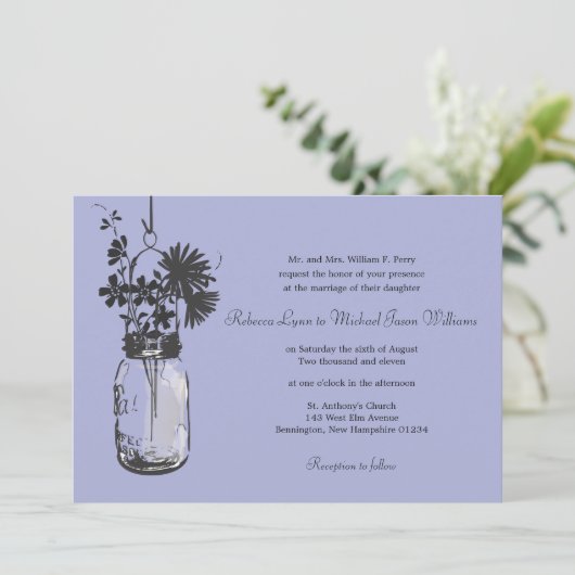Wilde bloemen & Mason Jar bruiloft uitnodigingen (Staand voorkant)
