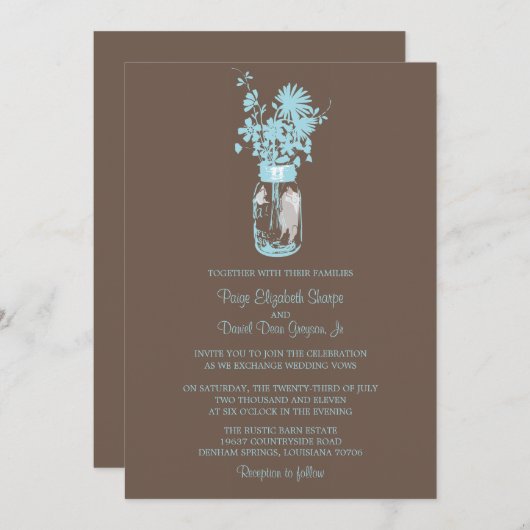 Wilde bloemen & Mason Jar bruiloft uitnodigingen (Voorkant / Achterkant)