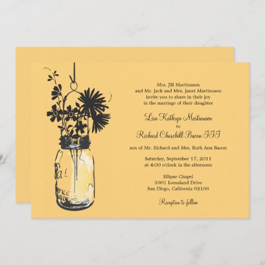 Wilde bloemen & Mason Jar bruiloft uitnodigingen (Voorkant / Achterkant)