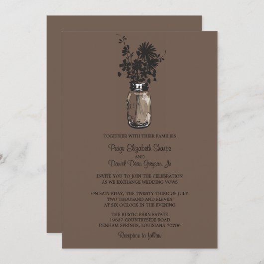 Wilde bloemen & Mason Jar bruiloft uitnodigingen (Voorkant / Achterkant)