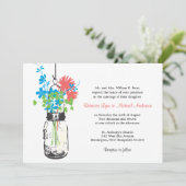 Wilde bloemen & Mason Jar bruiloft uitnodigingen (Staand voorkant)
