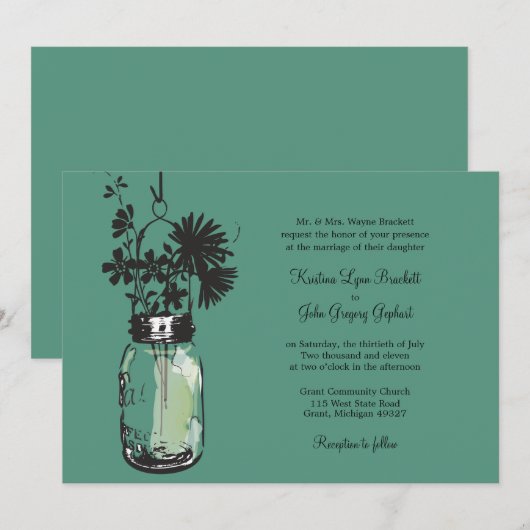Wilde bloemen & Mason Jar bruiloft uitnodigingen (Voorkant / Achterkant)