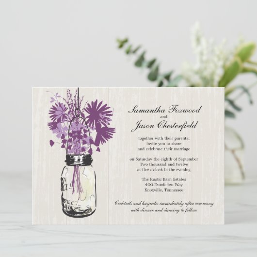 Wilde bloemen & Mason Jar bruiloft uitnodigingen (Staand voorkant)