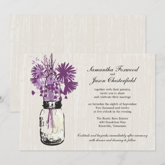 Wilde bloemen & Mason Jar bruiloft uitnodigingen (Voorkant / Achterkant)