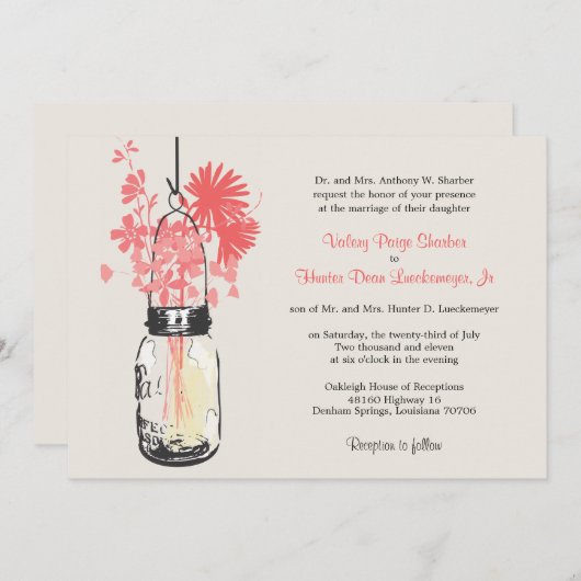 Wilde bloemen & Mason Jar bruiloft uitnodigingen (Voorkant / Achterkant)