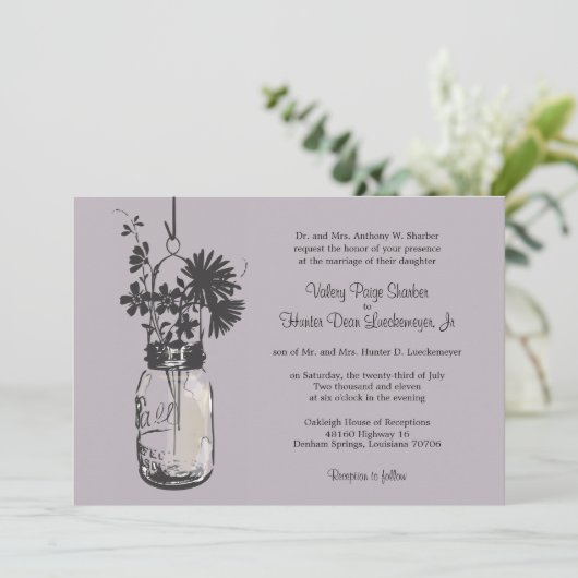 Wilde bloemen & Mason Jar bruiloft uitnodigingen (Staand voorkant)