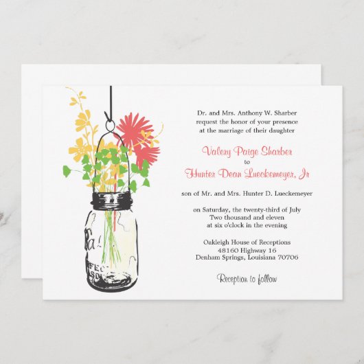 Wilde bloemen & Mason Jar bruiloft uitnodigingen (Voorkant / Achterkant)