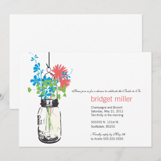 Wilde bloemen & Mason Jar Vrijgezellenfeest Kaart (Voorkant / Achterkant)